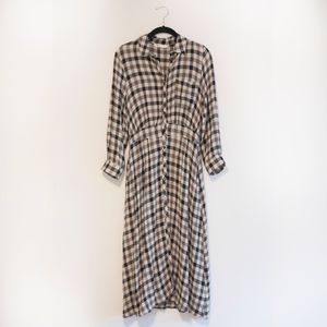 Zara Checkered Long Sleeve Prairie Dress